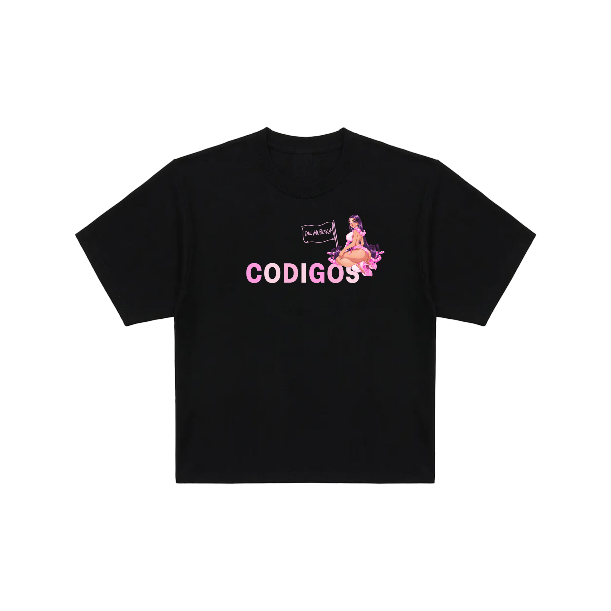 Black t-shirt with 'CODIGOS' logo on a white background